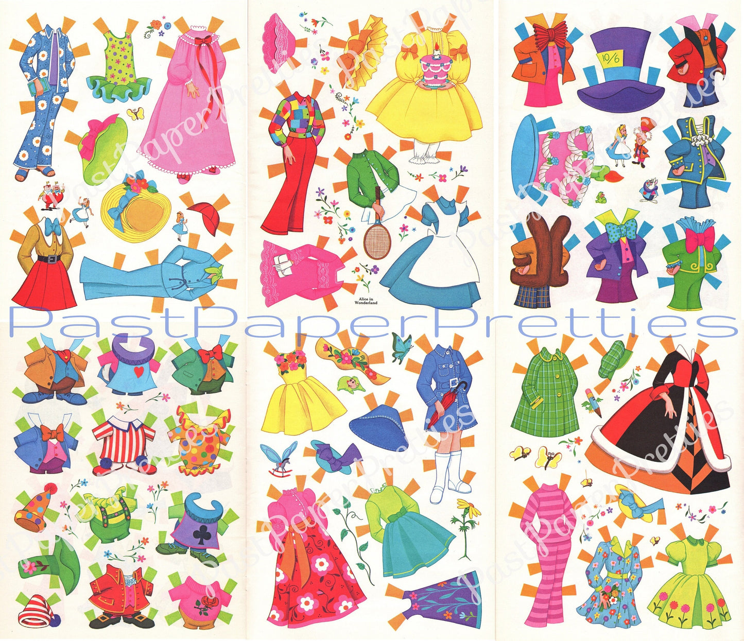 Vintage Paper Dolls Alice In Wonderland c. 1976 Printable PDF Instant Digital Download Classic Storybook Clip Art