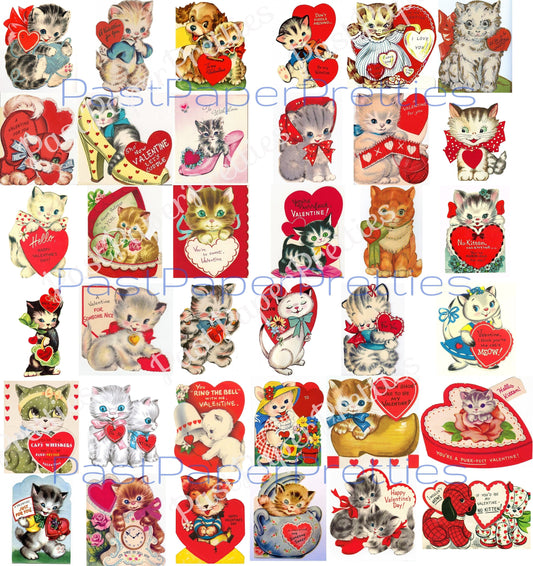 99 Vintage Kitty Cat Valentine Cards ALL CATS Adorable Images Printable PDF Instant Digital Download Kitsch Kawaii Kitten Clip Art