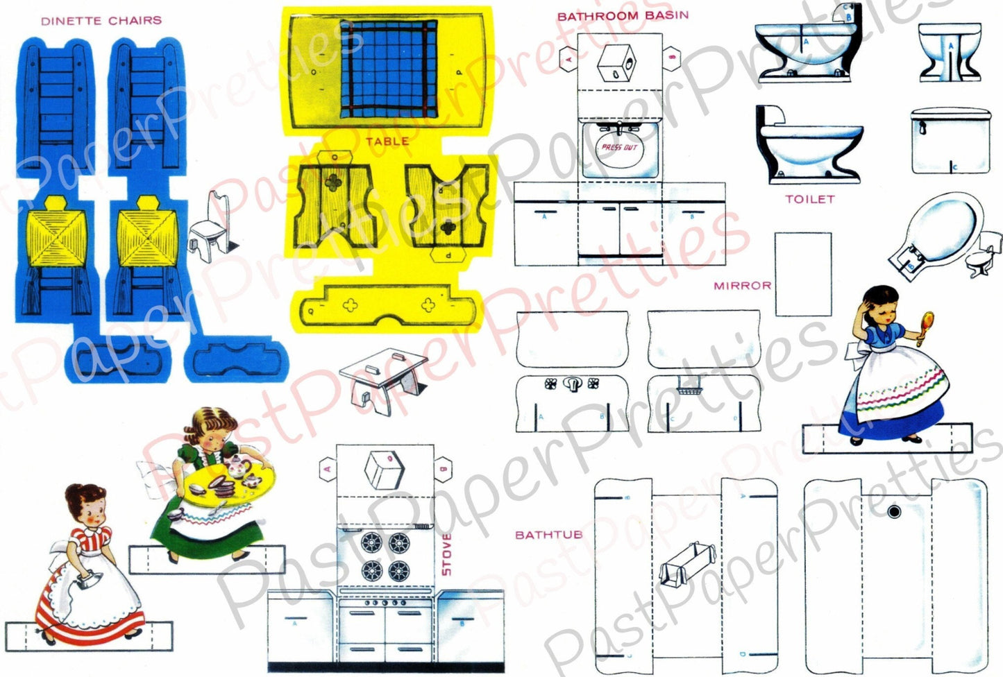 Vintage Printable Doll House Furniture Paper Dolls Lets Play Housekeeping Dollhouse Playset 1961 PDF Instant Digital Download