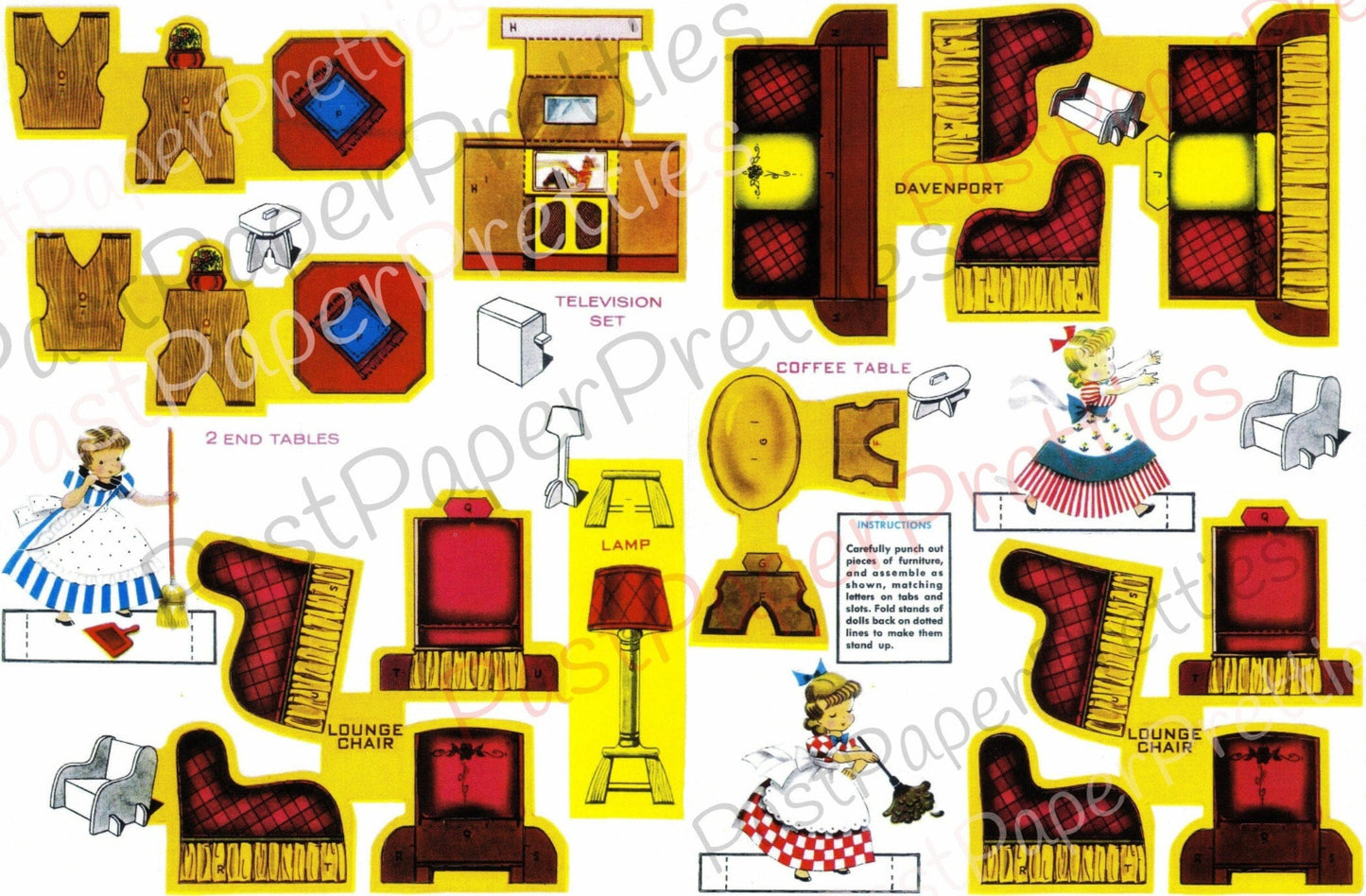 Vintage Printable Doll House Furniture Paper Dolls Lets Play Housekeeping Dollhouse Playset 1961 PDF Instant Digital Download