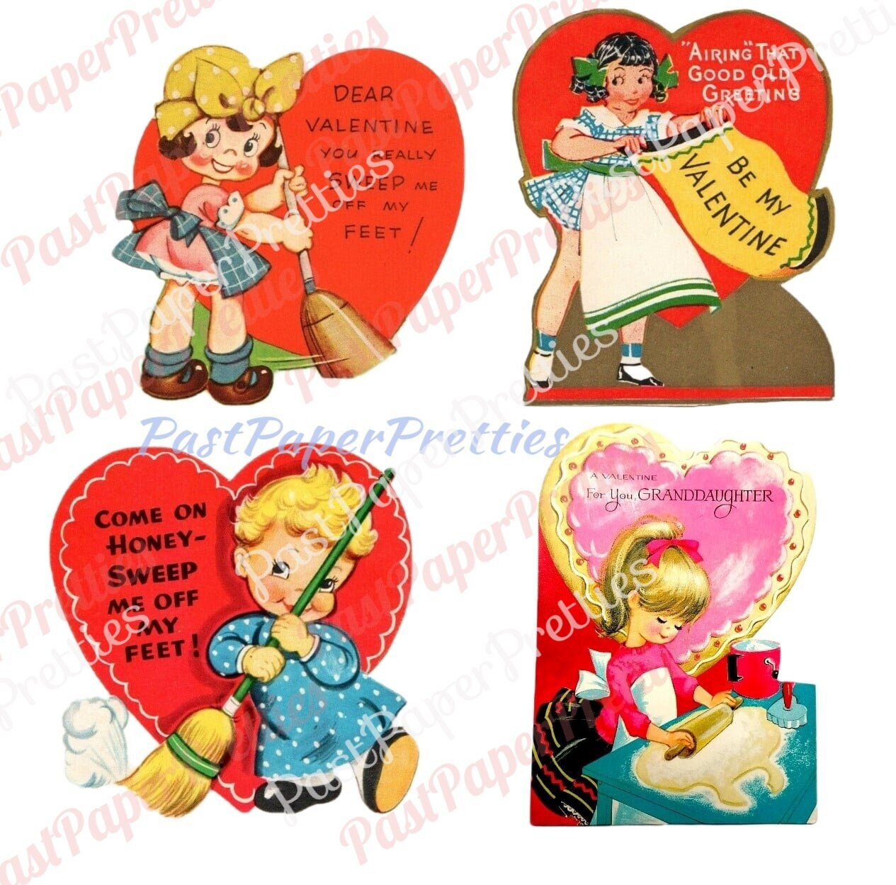 31 Vintage Retro Little Homemaker Themed Valentine Cards Cooking Cleaning Washing Collage Sheets Printable PDF Instant Digital Download