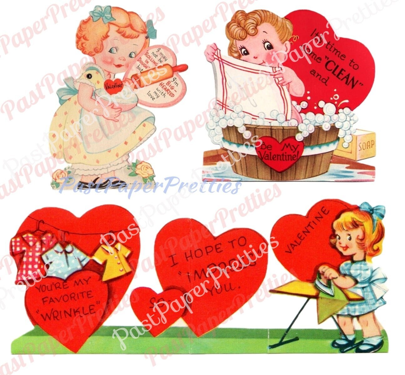 31 Vintage Retro Little Homemaker Themed Valentine Cards Cooking Cleaning Washing Collage Sheets Printable PDF Instant Digital Download