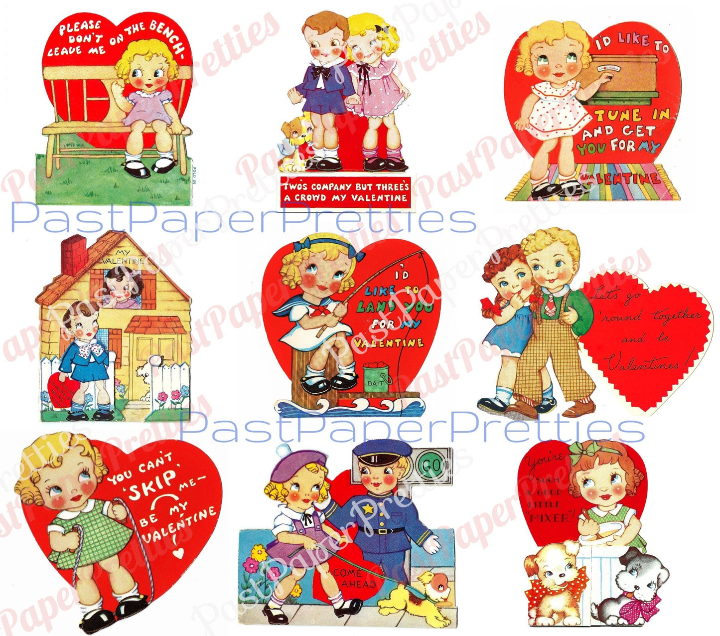 27 Vintage Big Eyed Children Valentine Cards Collage Sheets Cute Kitsch Girls Boys Printable PDF Instant Digital Download 1930s