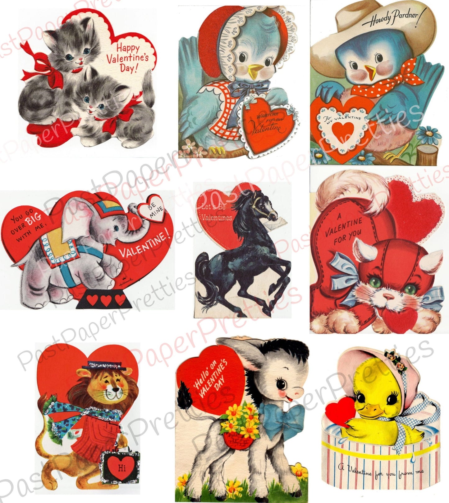 90 Vintage Animal Valentine Cards Adorable Cute Critters Images Printable Collages PDF Instant Digital Download Anthropomorphic Clip Art