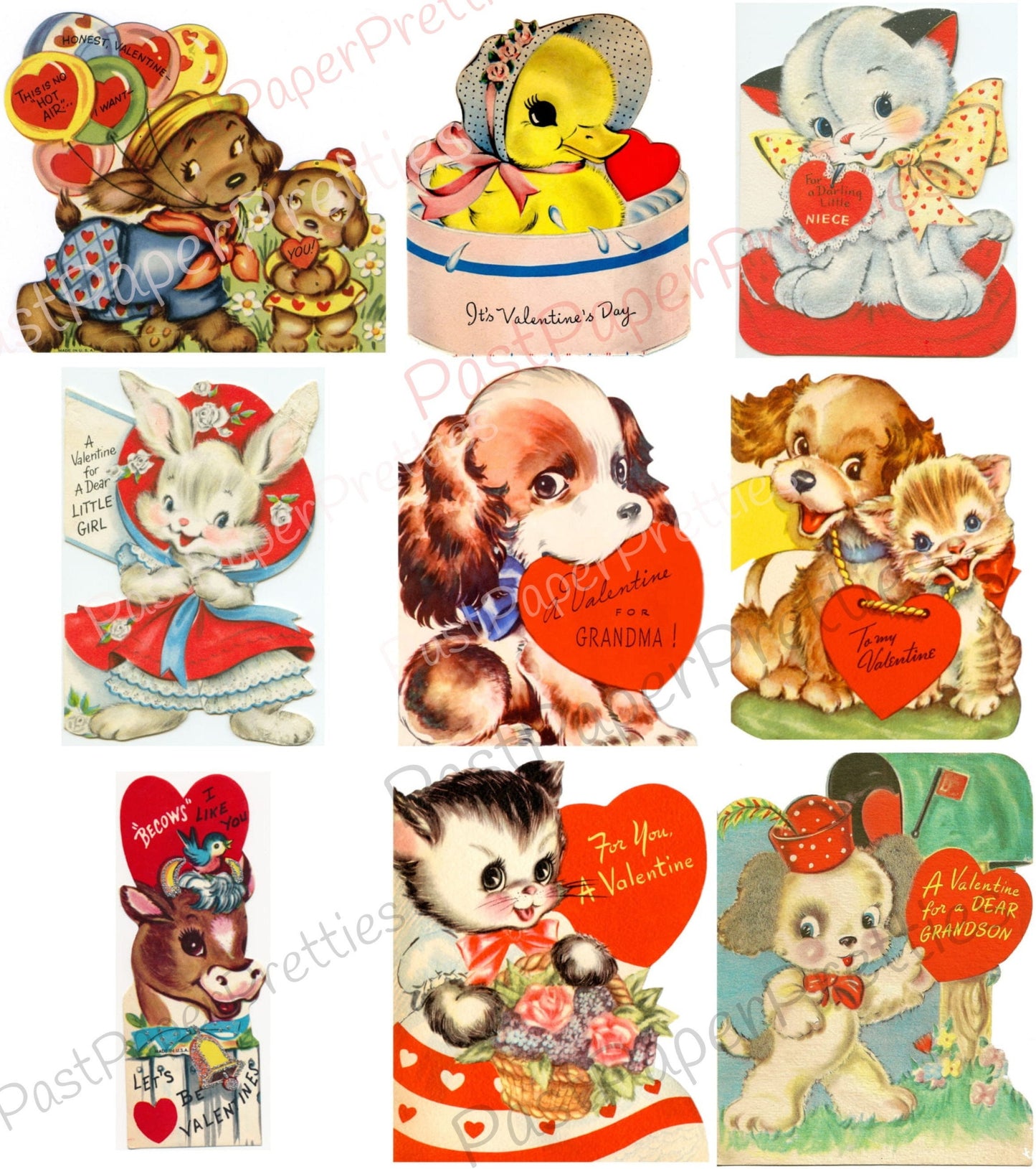 90 Vintage Animal Valentine Cards Adorable Cute Critters Images Printable Collages PDF Instant Digital Download Anthropomorphic Clip Art