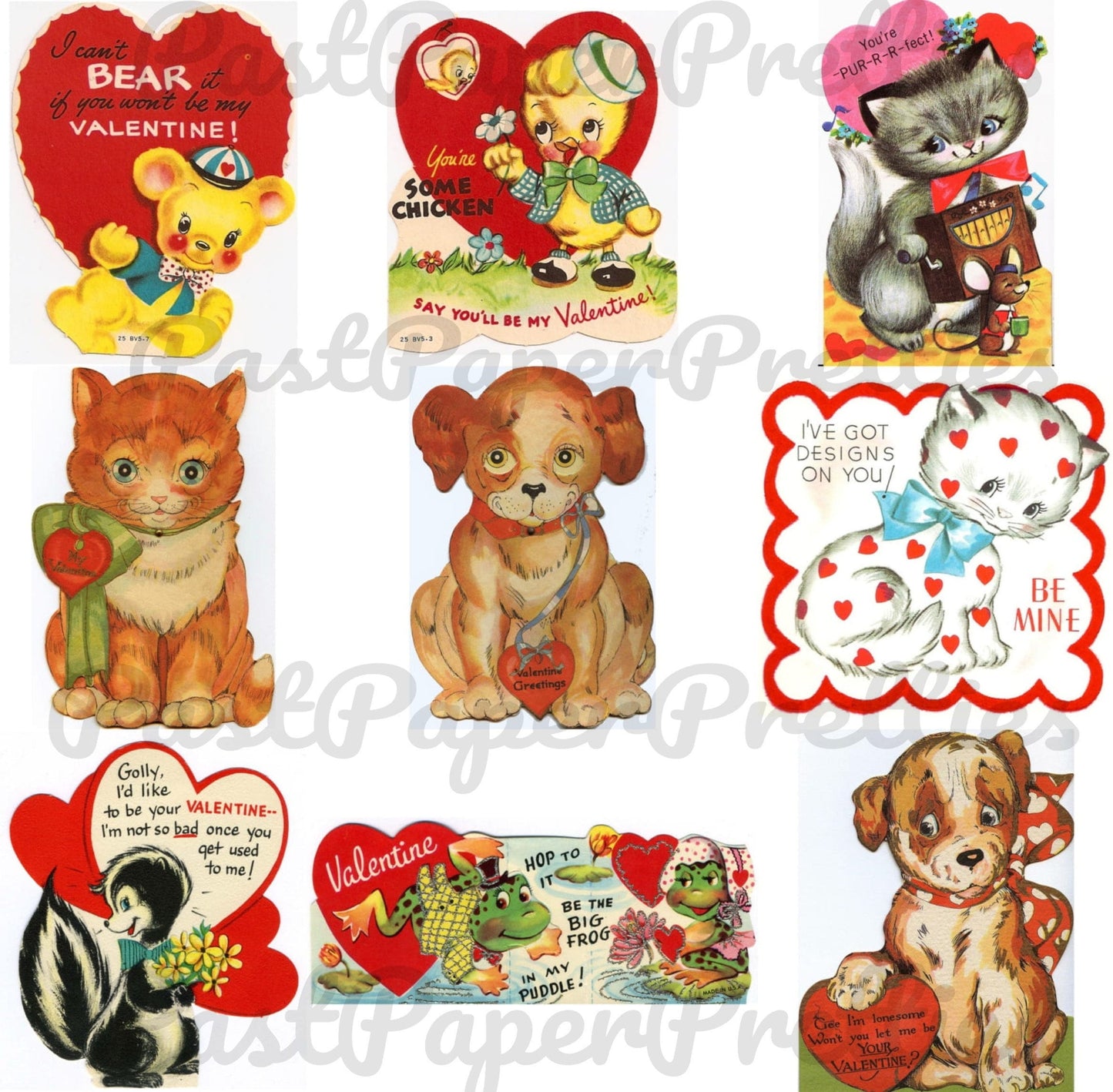 90 Vintage Animal Valentine Cards Adorable Cute Critters Images Printable Collages PDF Instant Digital Download Anthropomorphic Clip Art