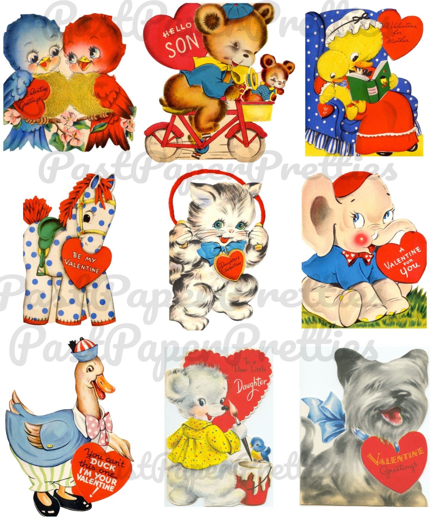 90 Vintage Animal Valentine Cards Adorable Cute Critters Images Printable Collages PDF Instant Digital Download Anthropomorphic Clip Art