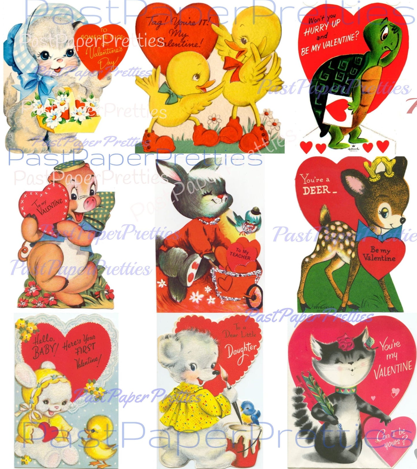90 Vintage Animal Valentine Cards Adorable Cute Critters Images Printable Collages PDF Instant Digital Download Anthropomorphic Clip Art