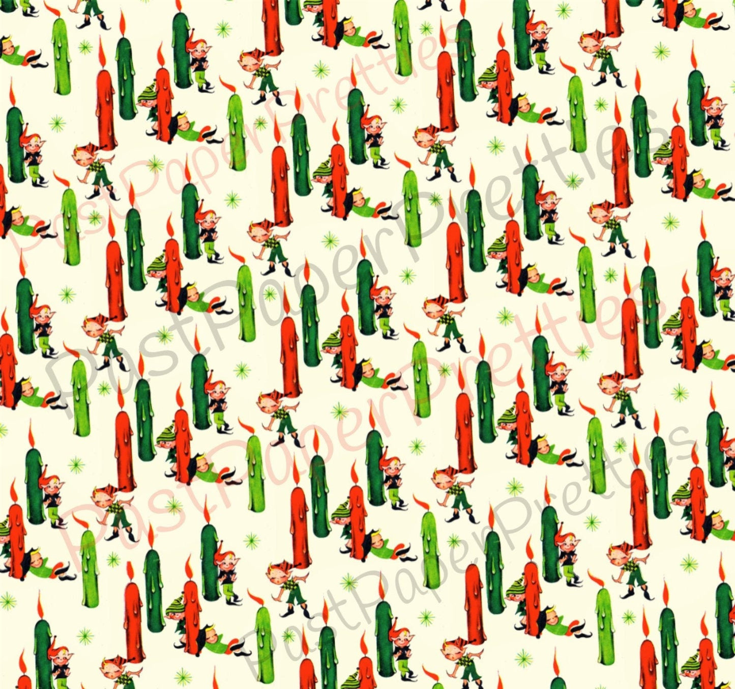 Vintage Retro Printable Christmas Elf Gift Wrap Cute Kitsch Elves Candles Collage Sheet Instant Digital Download Wrapping Paper Clip Art