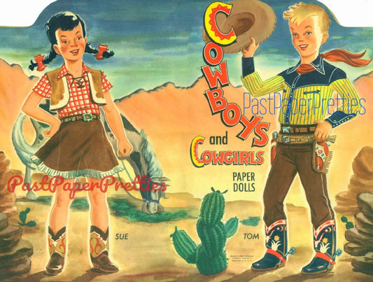 Vintage Paper Dolls Cowboys and Cowgirls c. 1951 Printable PDF Instant Digital Download Cute Western Boy Girl Dolls and Outfits Clip Art