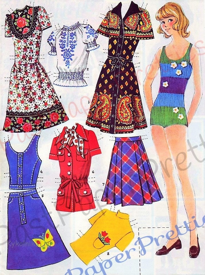 Vintage Printable Paper Dolls 4 Cute European Girls and Clothing Collage Sheets 1970s Fashions Cut Out Dolls PDF Instant Digital Download