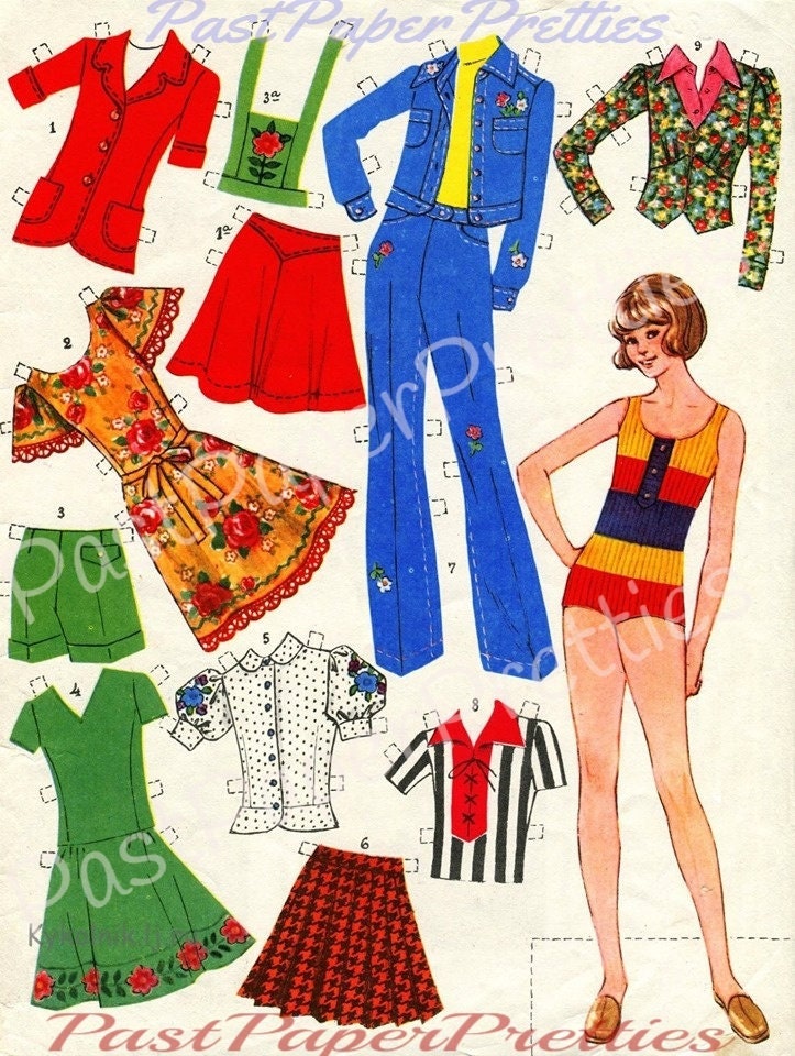 Vintage Printable Paper Dolls 4 Cute European Girls and Clothing Collage Sheets 1970s Fashions Cut Out Dolls PDF Instant Digital Download