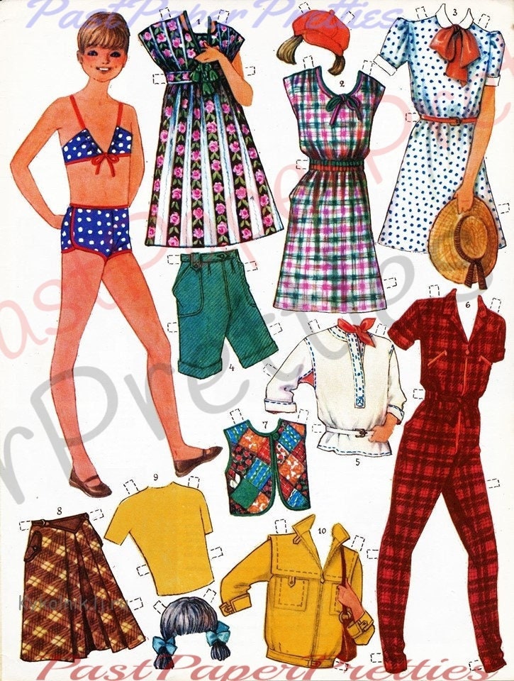 Vintage Printable Paper Dolls 4 Cute European Girls and Clothing Collage Sheets 1970s Fashions Cut Out Dolls PDF Instant Digital Download