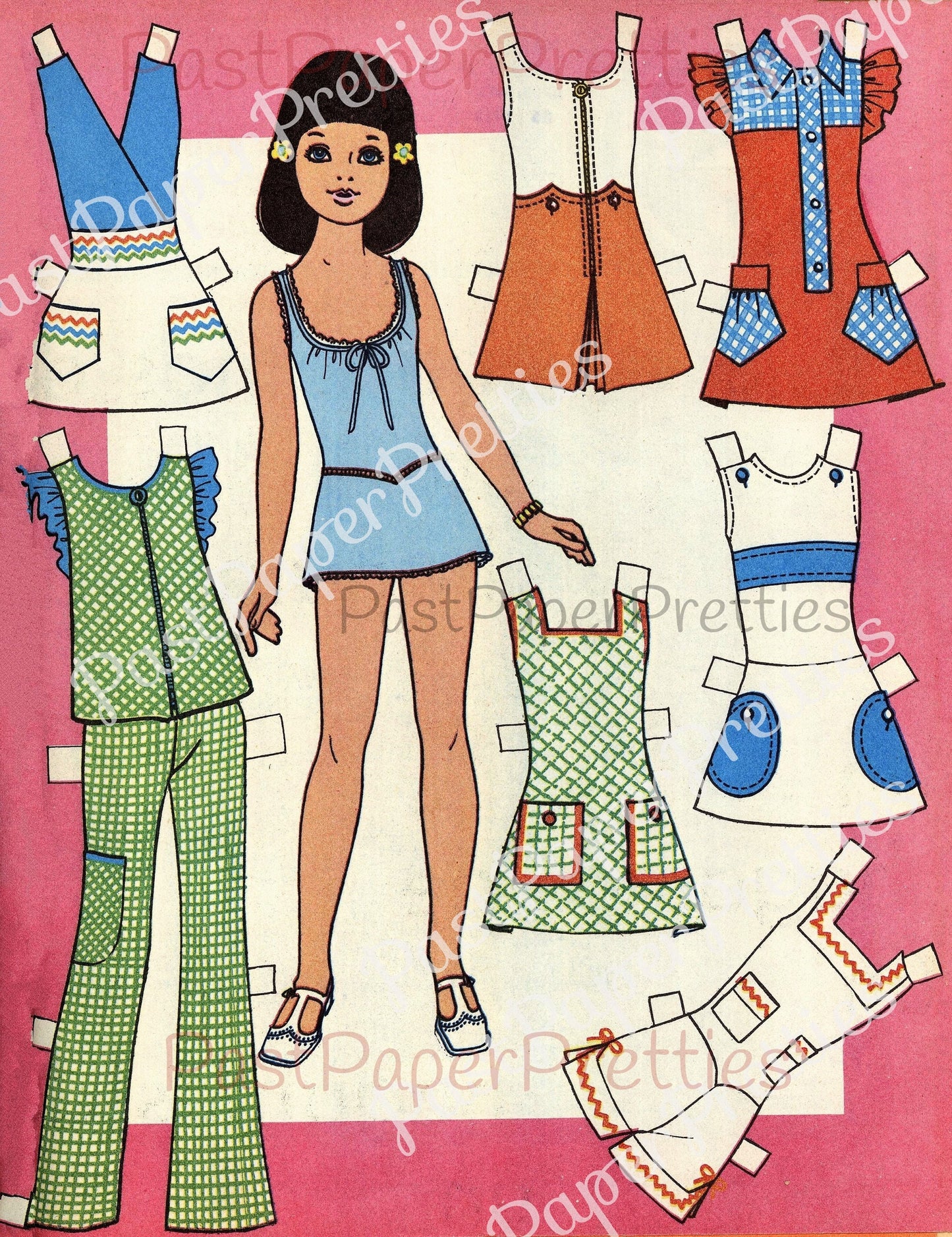 Vintage Printable Paper Dolls Retro Seventies Summer Girls Collage Sheets 1970s Fashions Cut Out Dolls PDF Instant Digital Download 17 Pages