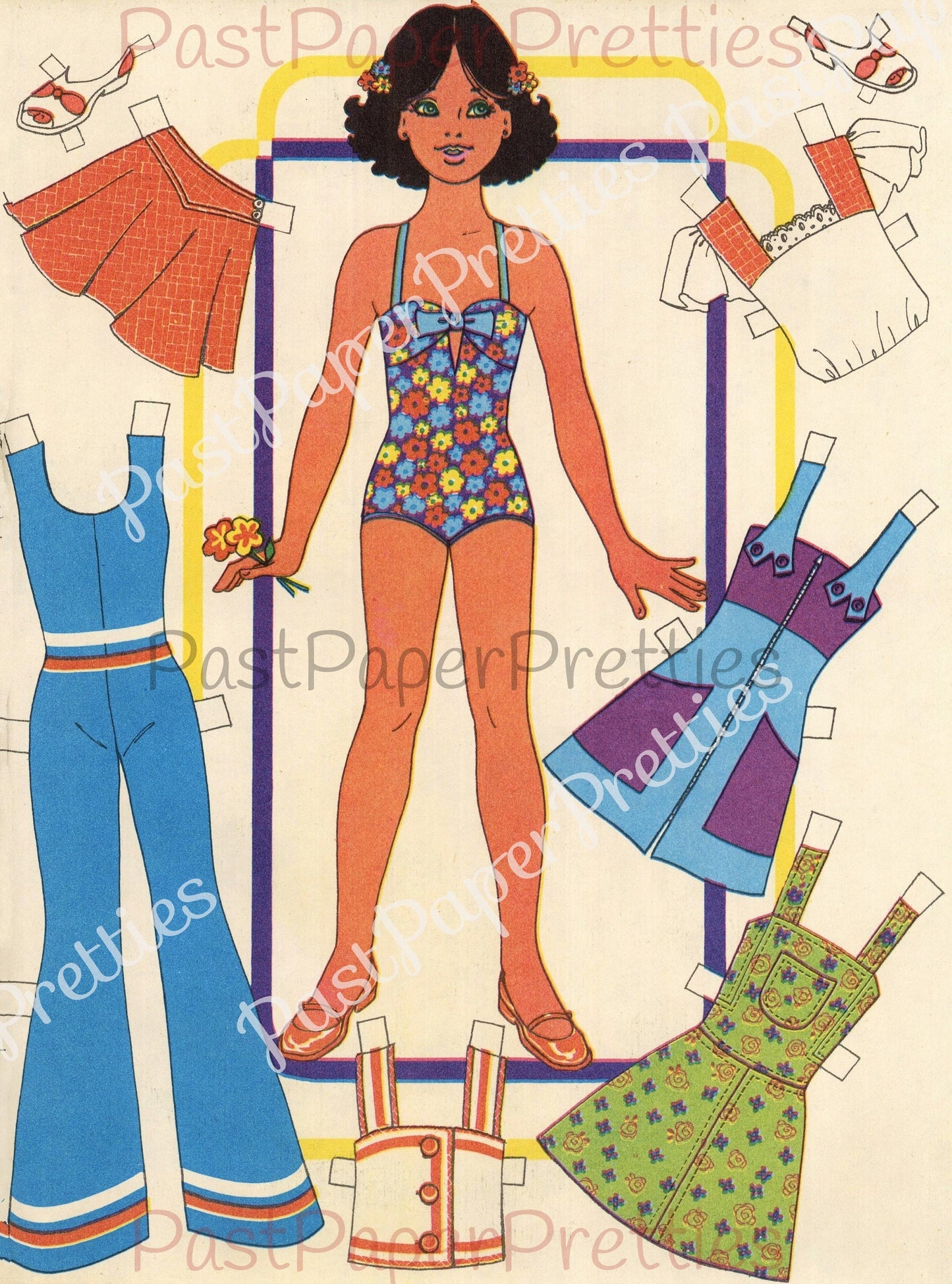 Vintage Printable Paper Dolls Retro Seventies Summer Girls Collage Sheets 1970s Fashions Cut Out Dolls PDF Instant Digital Download 17 Pages