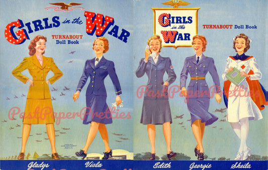 Vintage Paper Dolls Girls In the War Turnabout Doll Book c. 1943 Printable PDF Instant Digital Download WWII Era Girl Power Wartime Ladies