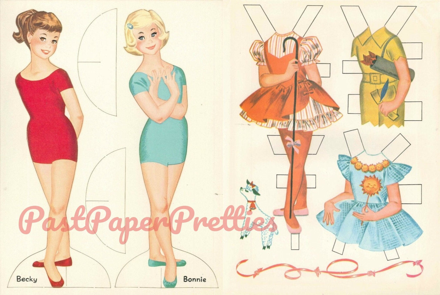 Vintage Paper Dolls Little Ballerina Cut-Outs c. 1961 Printable PDF Instant Digital Download 2 Cute Ballet Dancer Girls Clip Art