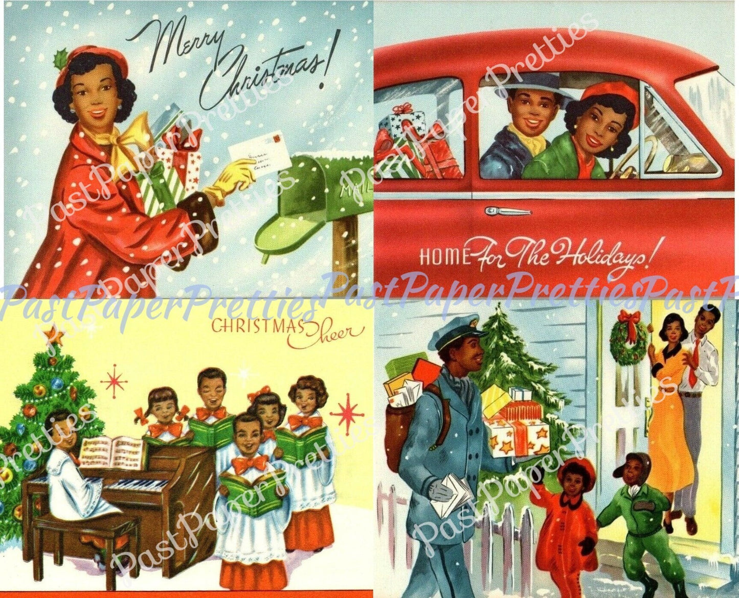 10 Vintage Printable Christmas African American Family Card Images PDF Instant Digital Download Mid Century Black Family MCM Holiday Clipart