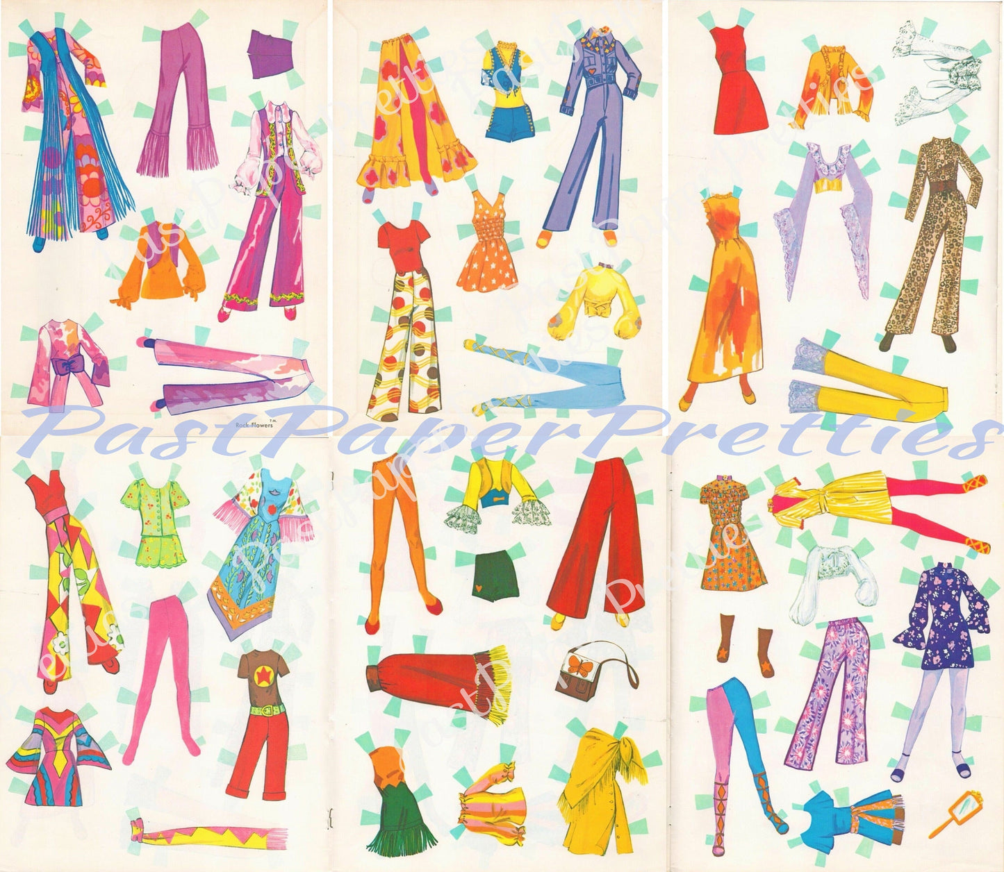 Vintage Paper Dolls Rock Flowers Toy Fashion Dolls Retro 1972 Printable PDF Instant Digital Download Groovy Mod Childhood Toy Clip Art