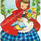 Vintage Printable Little Red Riding Hood Happy Birthday Greeting Card Image Instant Digital Download Kitsch Cute Pretty Girl Clip Art