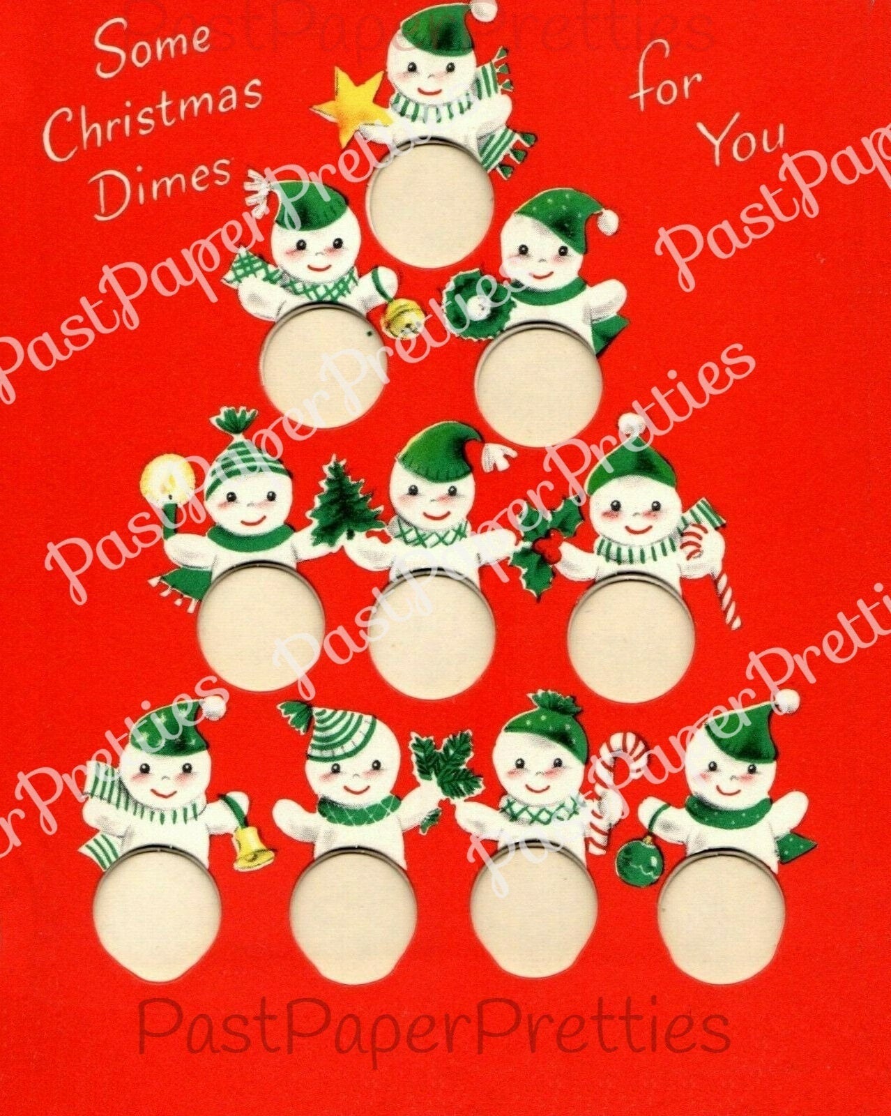 Vintage Printable Christmas Card Snowman Pile Tree Pyramid Coin Card Image Dime Holder PDF Instant Digital Download DIY Money Card