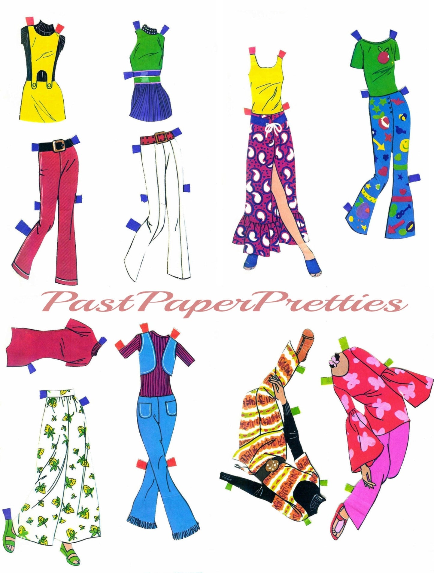 Vintage Paper Dolls The Young Set c. 1973 Printable PDF Instant Digital Download 3 Groovy Teen Hippie Mod Fashions Dolls Clip Art