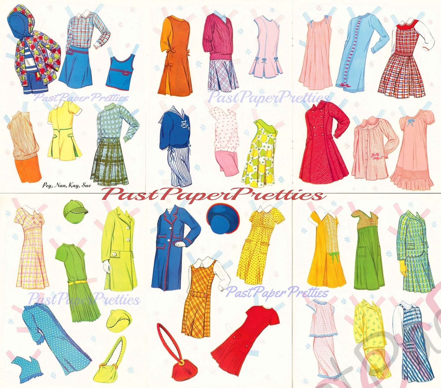 Vintage Paper Dolls Peg Nan Kay Sue International Friends c. 1966 Printable PDF Instant Digital Download Cute Preteens Tweens Teens Clip Art