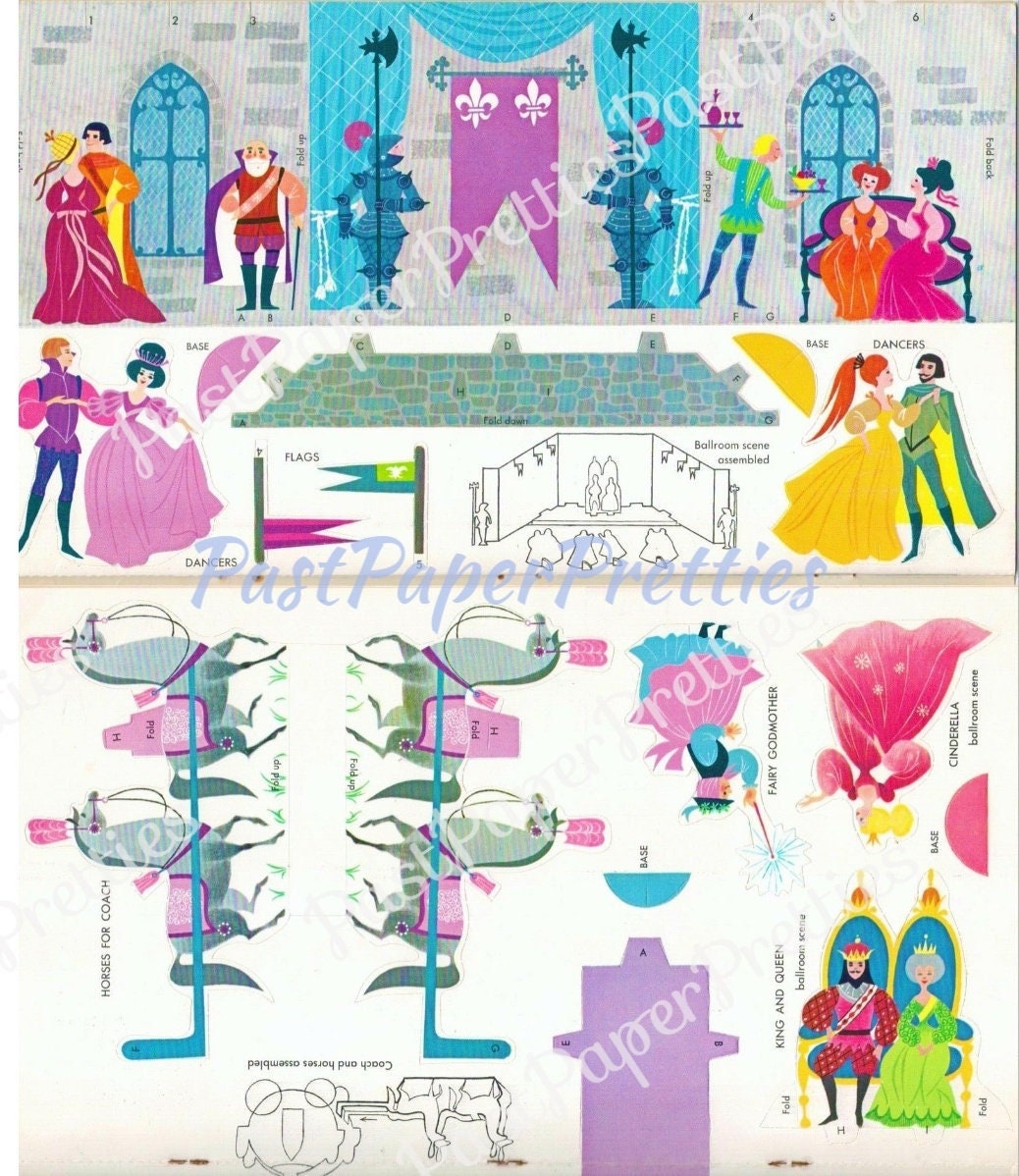 Vintage Paper Dolls Cinderella Punch-Out Figures Printable Playset 1962 PDF Instant Digital Download Cute Fairytale Paper Craft Set