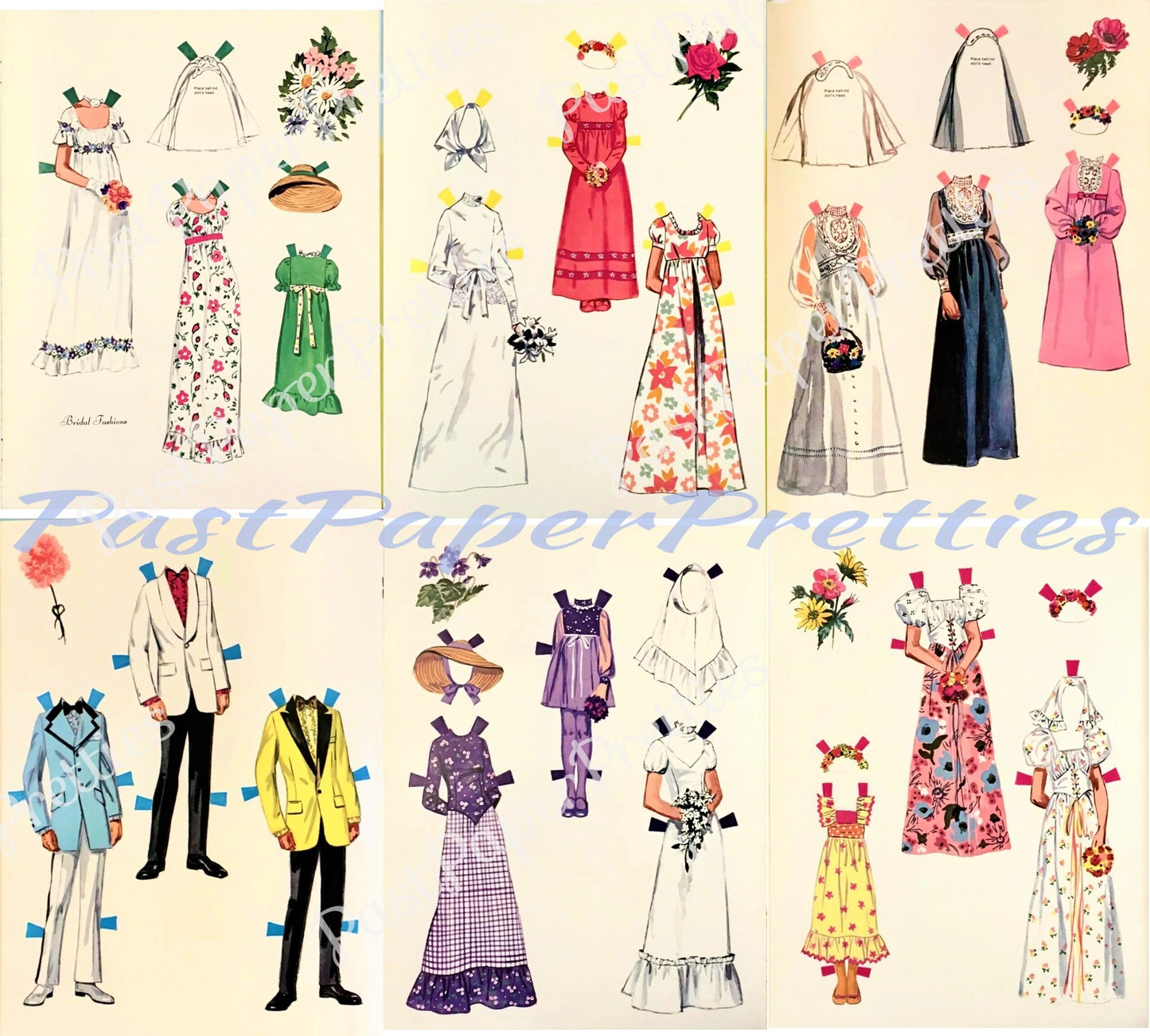 Vintage Paper Dolls Bridal Fashions Retro 1973 Printable PDF Instant Digital Download Groovy Seventies Wedding Dolls & Clothes Clip Art