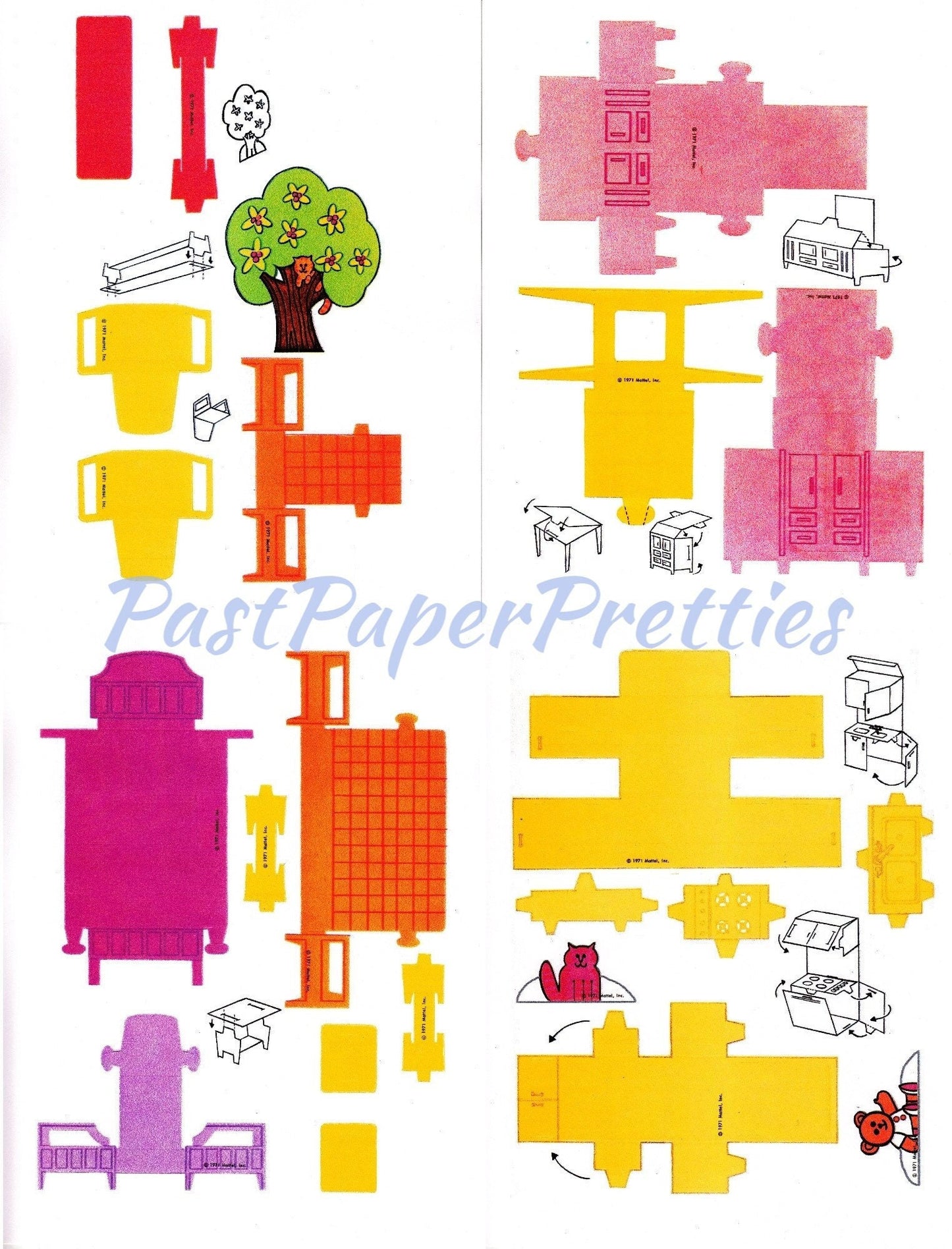 Vintage Paper Dolls Liddle Kiddles Playhouse Kiddles Furniture Playset Book 1971 Printable PDF Instant Digital Download Childhood Toy Dolls