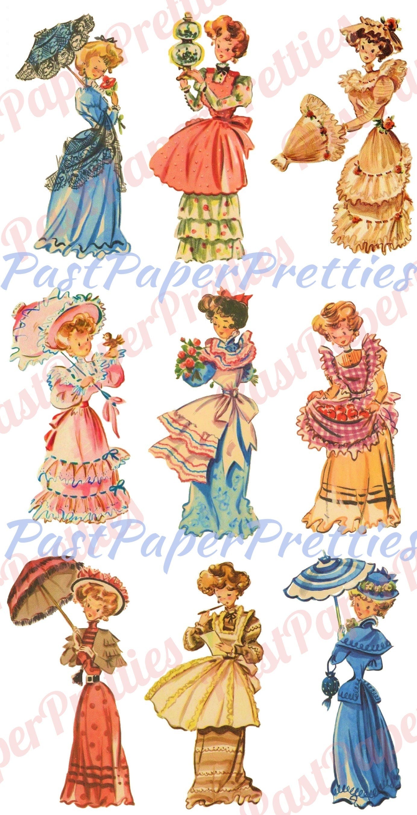 Vintage Pretty Victorian Ladies Printable Collage Sheet Images PDF Instant Digital Download Charming Edwardian Women 9 Designs