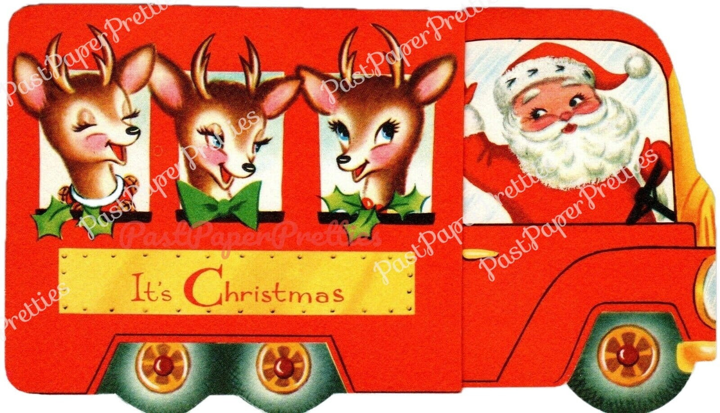 Vintage Printable Santas Special Delivery Vehicles Christmas Cards PDF Instant Digital Download Kitsch Mid Century Car Truck Bus Images