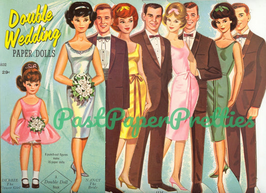 Vintage Paper Dolls Double Wedding c. 1964 Printable Instant Digital Download 16 Bridal Party Dolls & Clothes Clip Art JPEG PDF