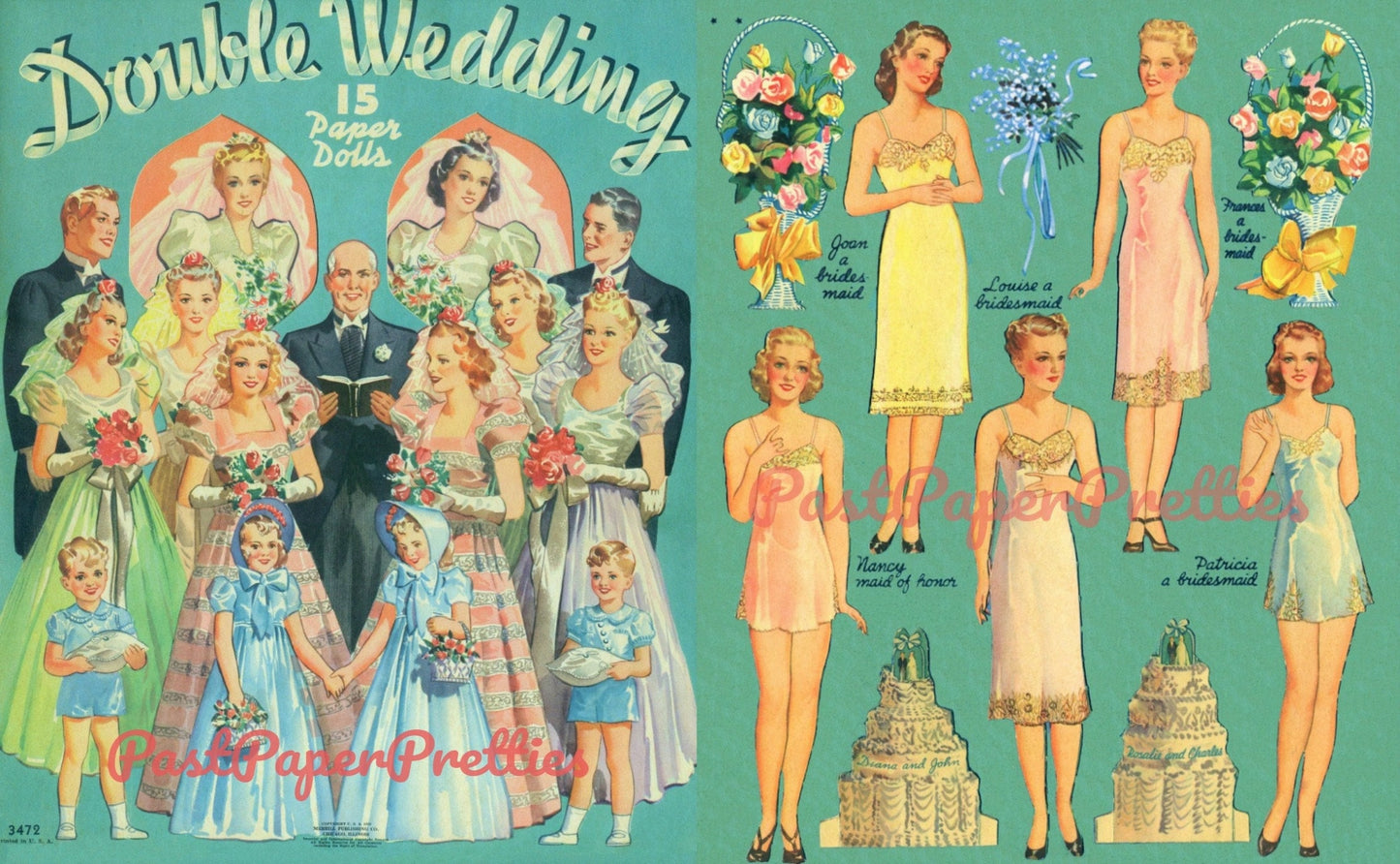 Vintage Paper Dolls Double Wedding c. 1939 Printable PDF Instant Digital Download 15 Bridal Party Dolls & Clothes Clip Art