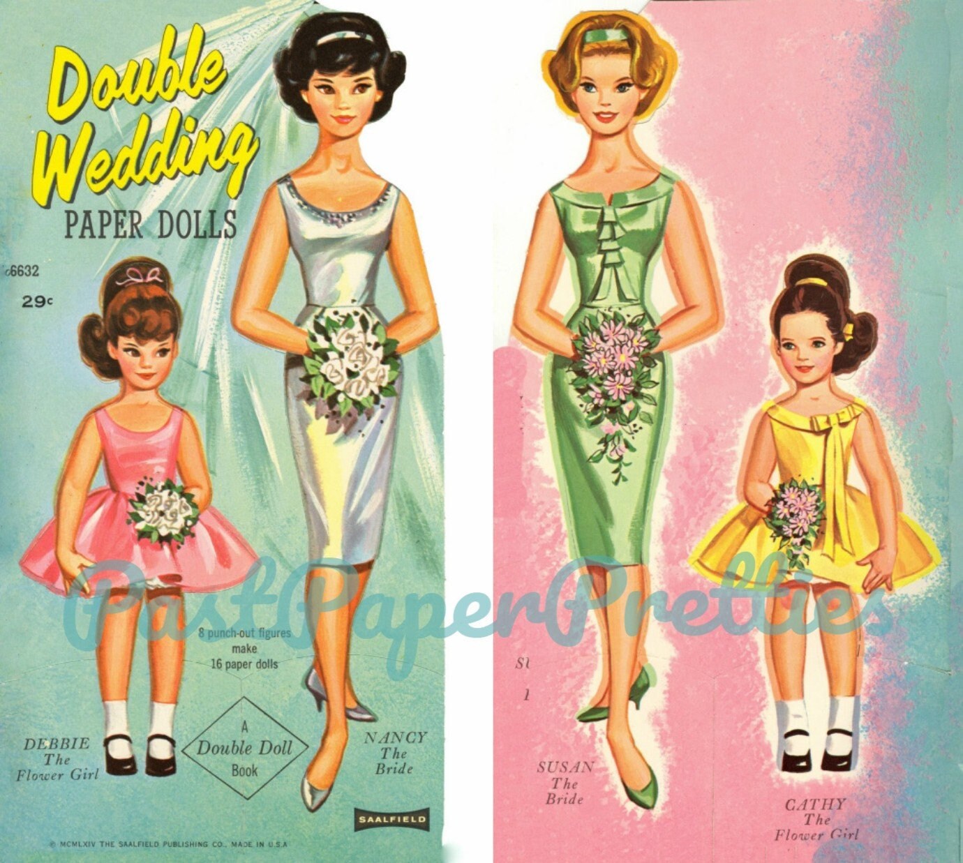 Vintage Paper Dolls Double Wedding c. 1964 Printable Instant Digital Download 16 Bridal Party Dolls & Clothes Clip Art JPEG PDF