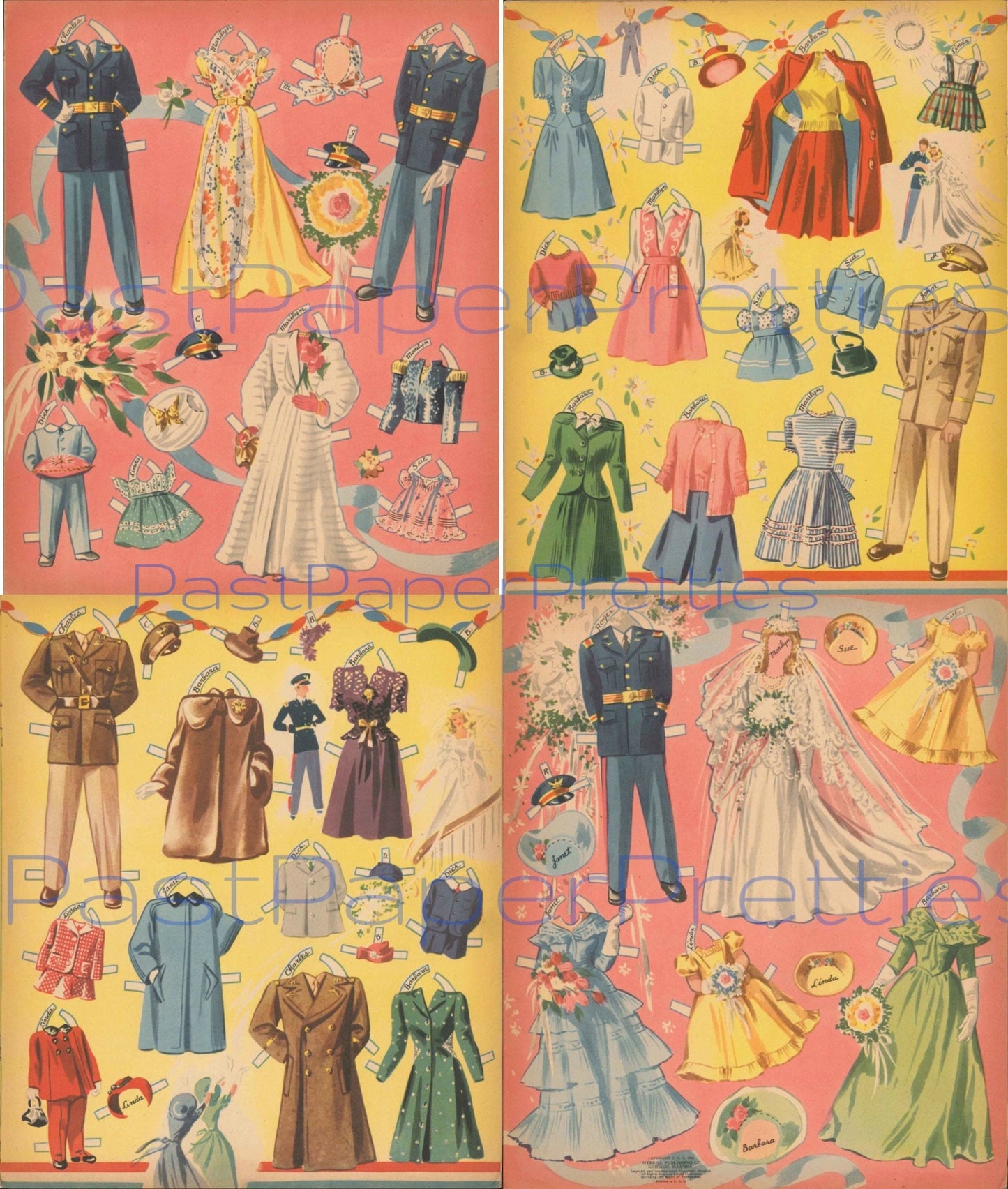 Vintage Paper Dolls Military Wedding 1943 WWII Printable PDF Instant Digital Download Beautiful Wartime Bride Groom Clipart