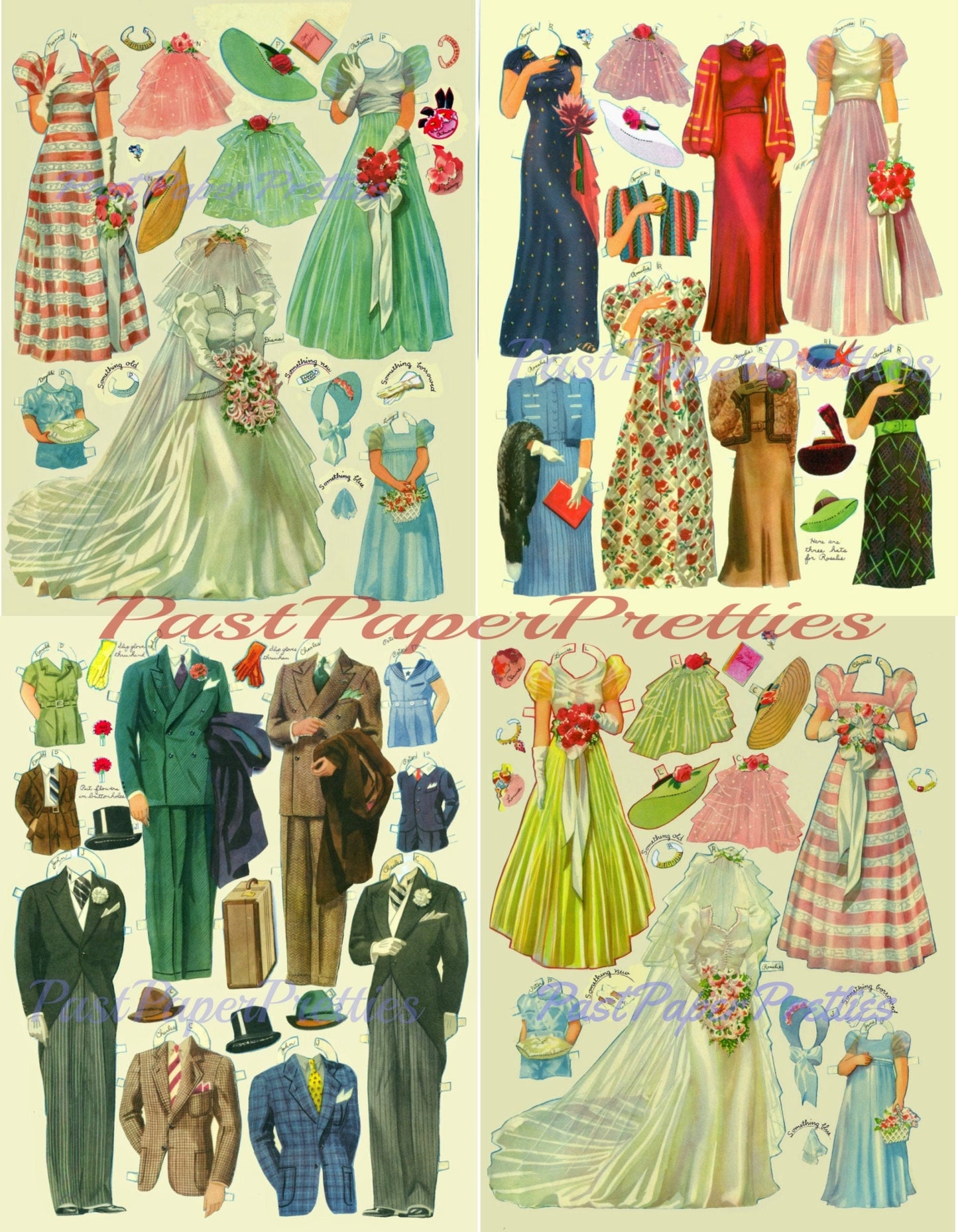 Vintage Paper Dolls Double Wedding c. 1939 Printable PDF Instant Digital Download 15 Bridal Party Dolls & Clothes Clip Art