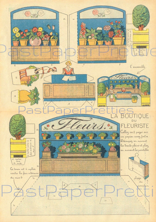 Vintage Flower Shop Scene Printable Paper Craft Cut Outs Instant Digital Download Miniature Florist Store Playset Diorama