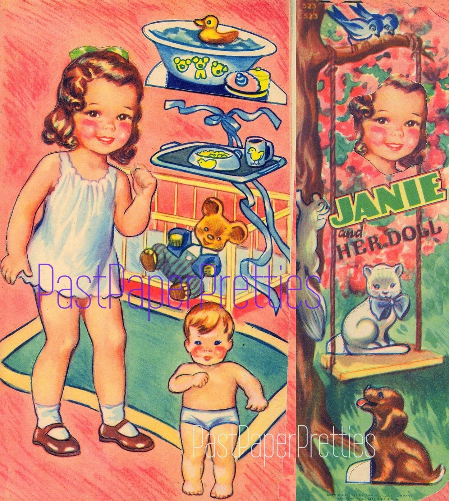 Vintage Paper Dolls Janie and her Doll c. 1944 Adorable Little Girl Printable PDF Instant Digital Download Cute Kitsch Little Girl Clip Art