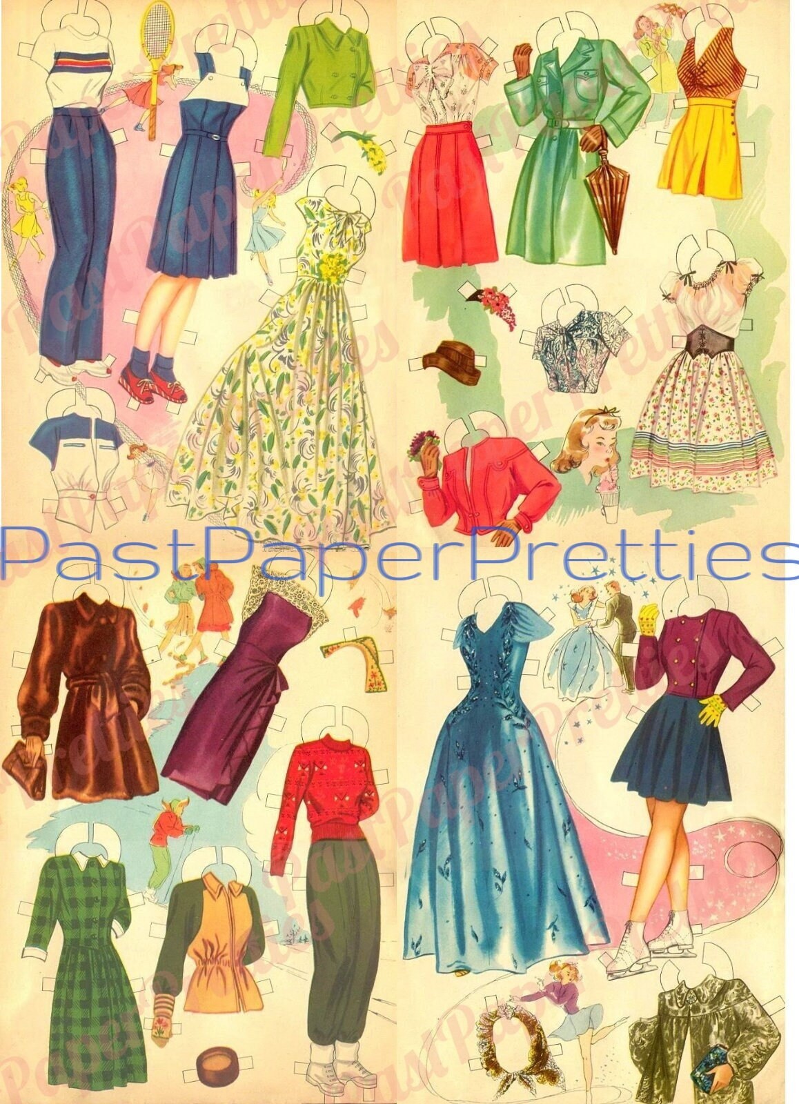 Vintage Paper Dolls Merry Mermaids 1948 Printable PDF Instant Digital Download Two Pretty Ladies Forties Fashion Clip Art