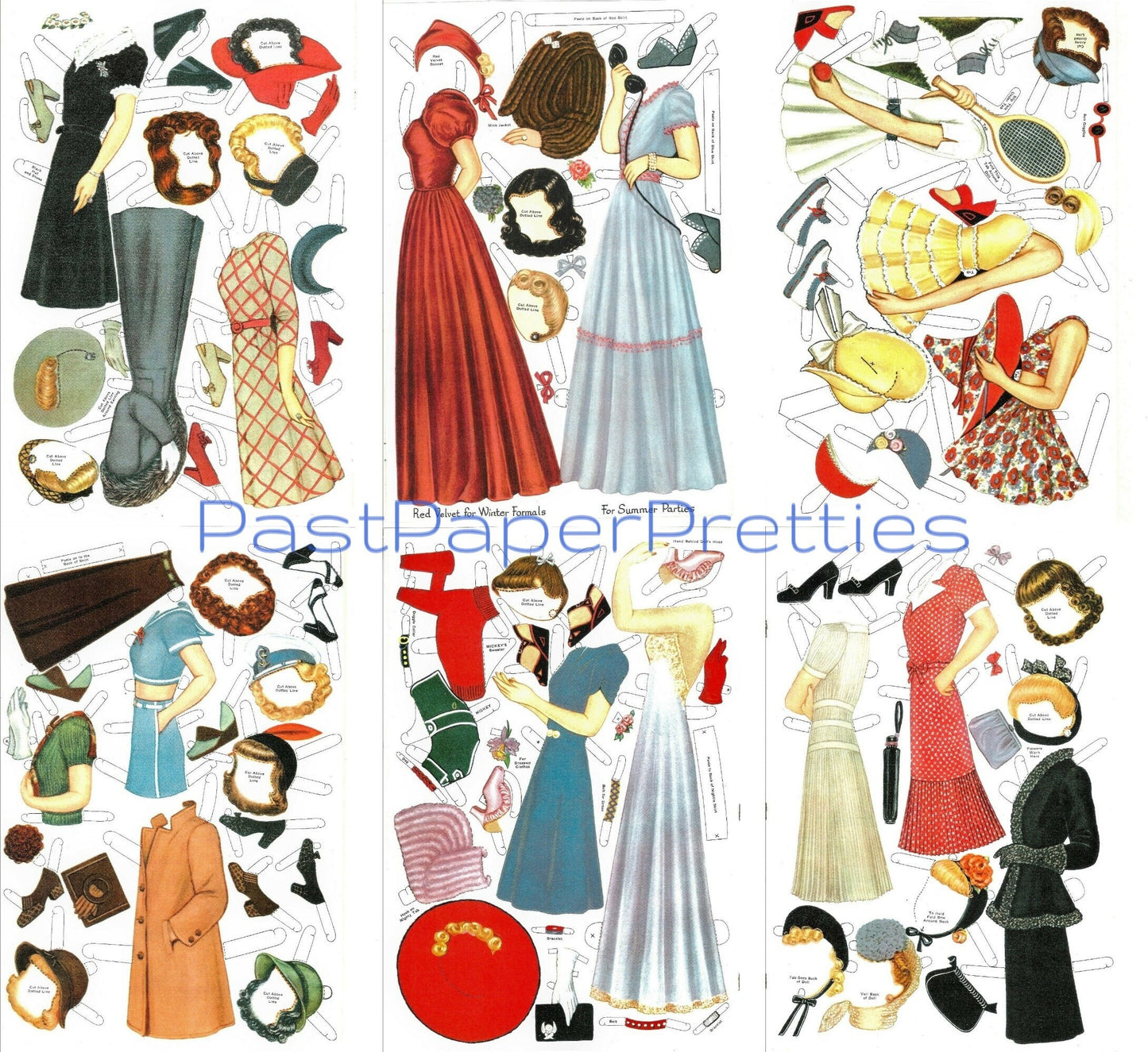 Vintage Paper Dolls Glamour Girl c. 1941 Printable PDF Instant Digital Download Pretty Lady Forties Fashions Clip Art