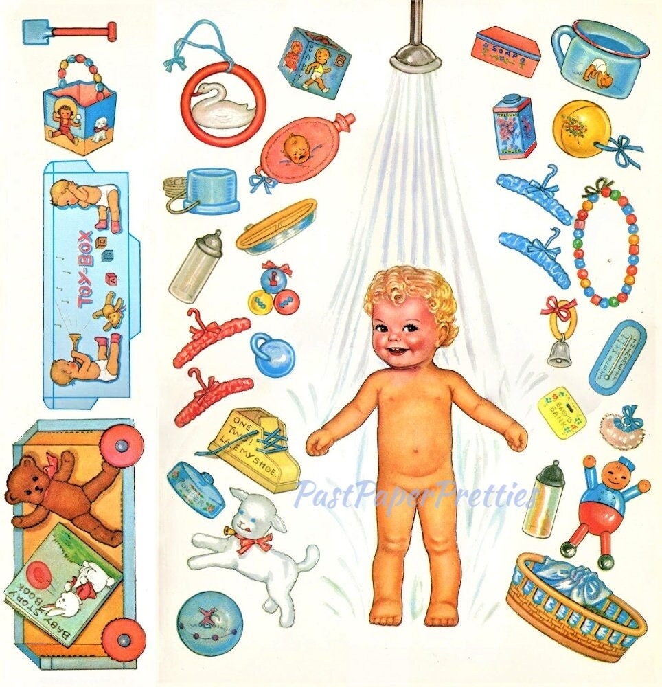 Vintage Paper Dolls Baby Shower c. 1942 Cute Adorable Babies Toddlers Printable PDF Instant Digital Download 8 Kitschy Baby Dolls Clip Art