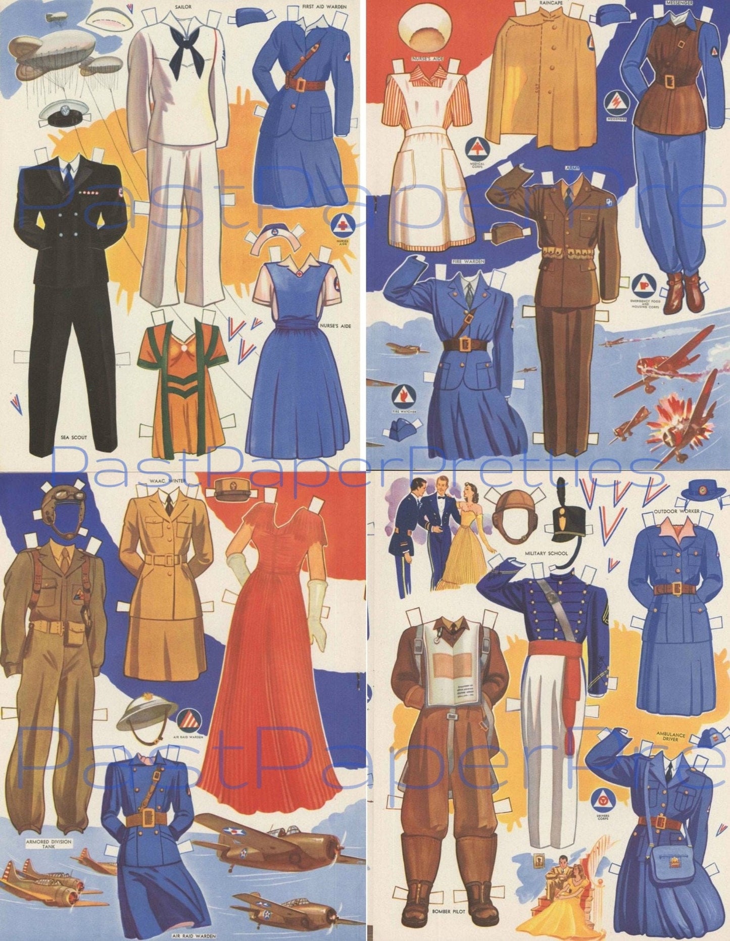 Vintage Victory Paper Dolls WWII Soldiers Sailors Red Cross Military Dolls Printable PDF Instant Digital Download Patriotic Wartime Clipart