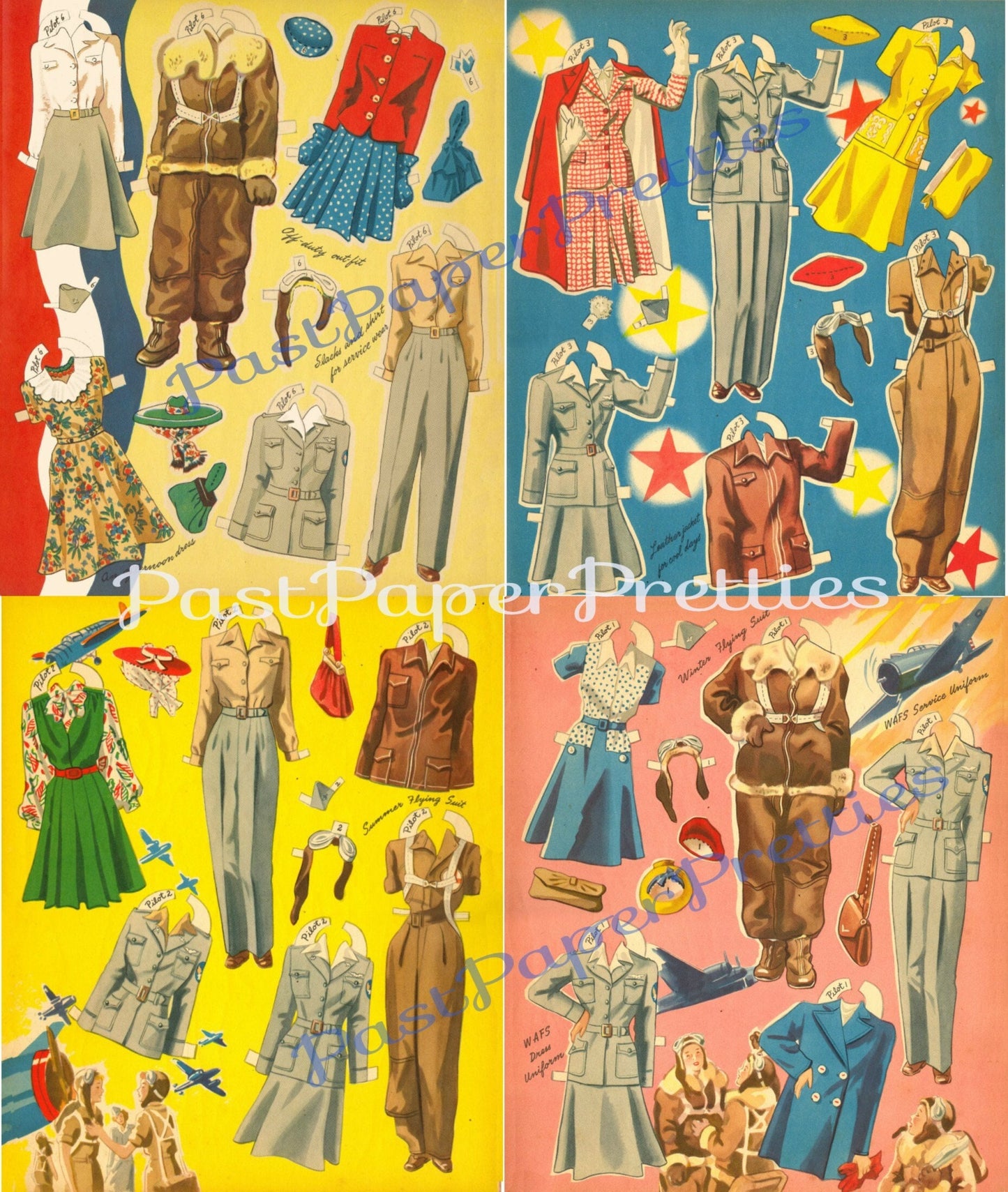 Vintage Paper Dolls Girl Pilots of the Ferry Command 1943 Printable PDF Instant Digital Download Airline WWII Era Girl Power Wartime Ladies