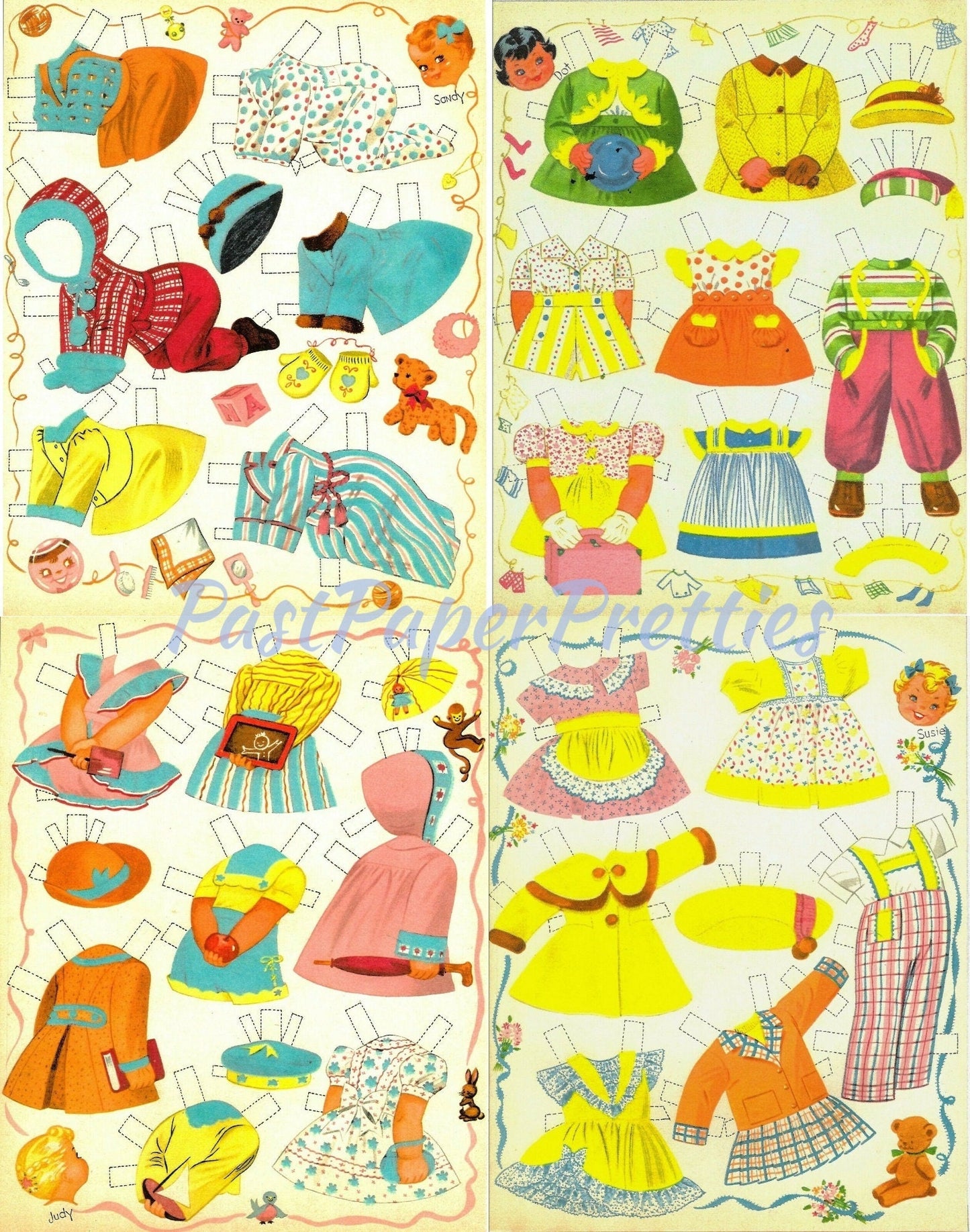 Vintage Paper Dolls Baby Dolls with Cloth-Like Clothes 1950 Printable PDF Instant Digital Download Kitschy Cute Babies Toddlers Clip Art