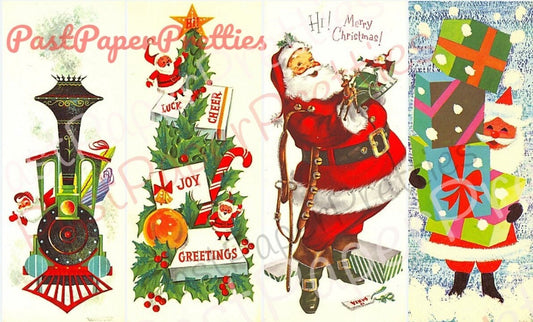 Vintage Printable Mid Century Santa Claus Christmas Card Images 4 Designs Instant Digital Download Kitsch Holiday Clip Art