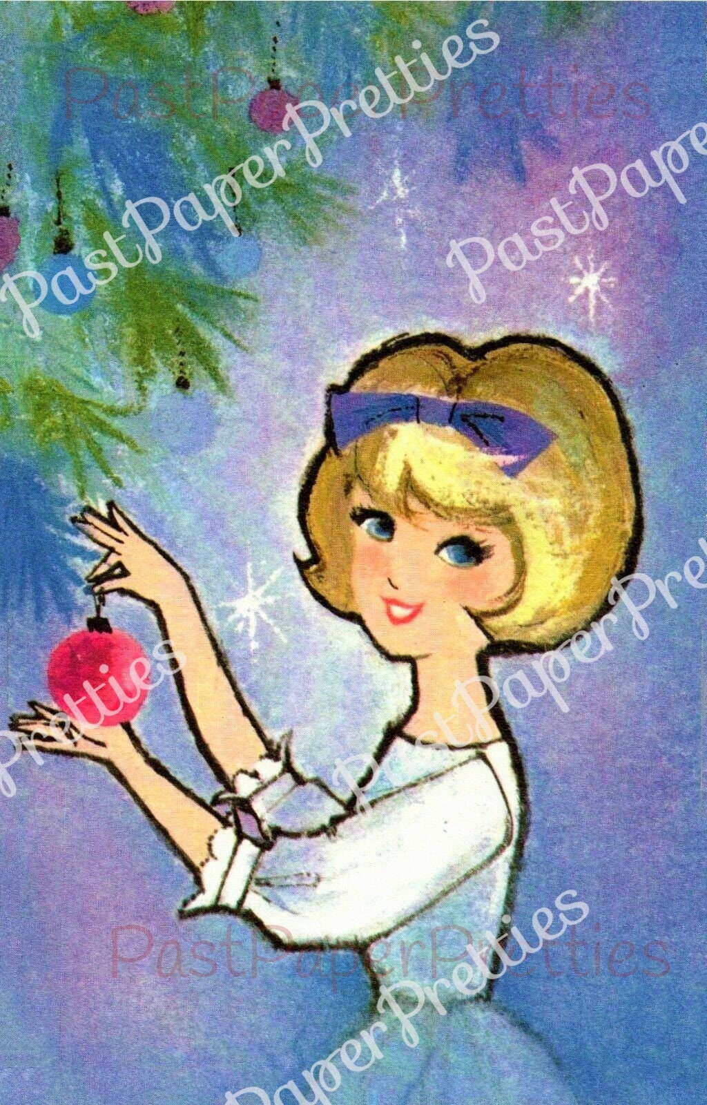 Vintage Printable Pretty Mid Century Mod Ladies Christmas Card Images PDF Instant Digital Download Retro '60s Holiday Housewives Set of FOUR