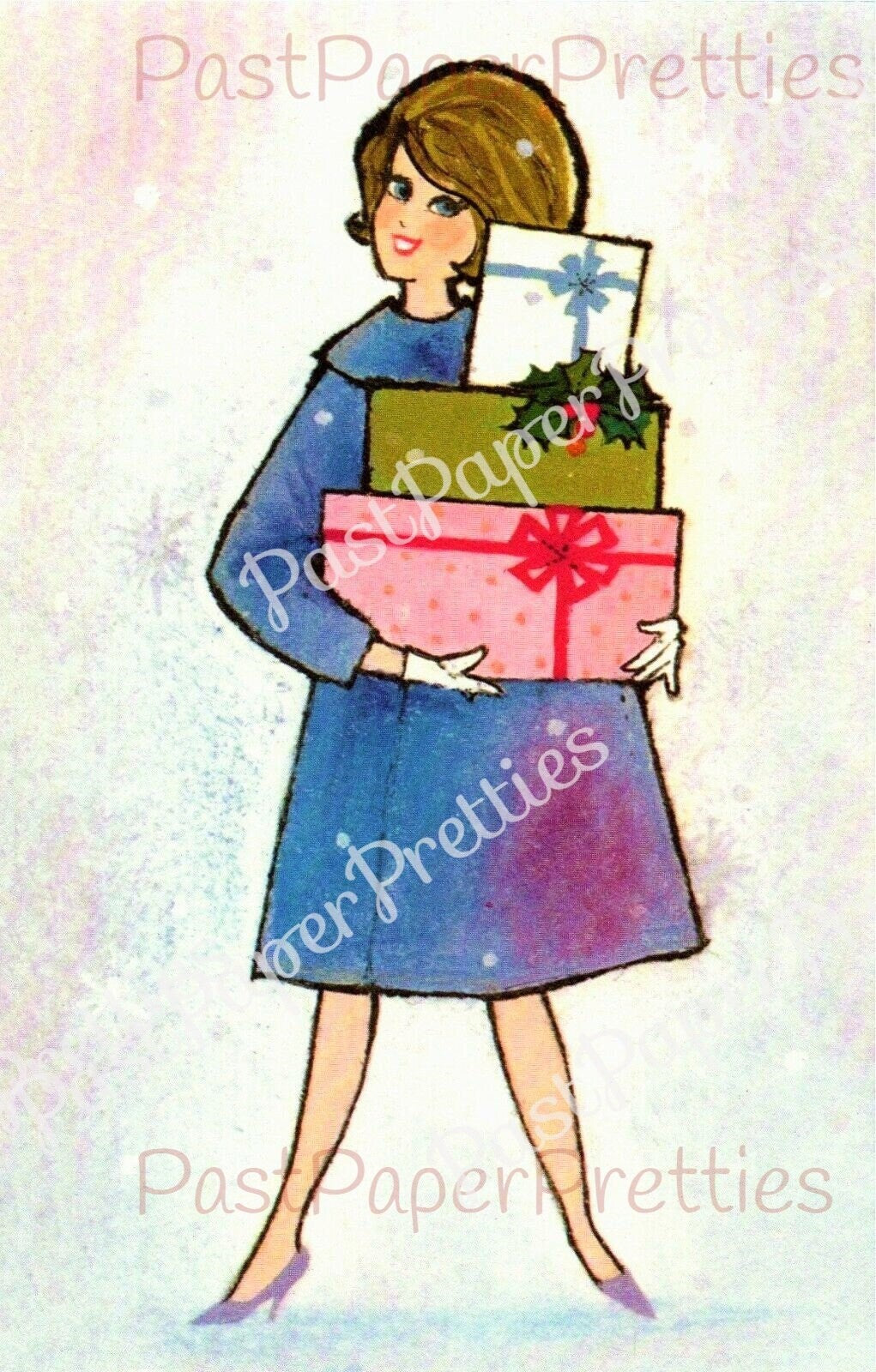 Vintage Printable Pretty Mid Century Mod Ladies Christmas Card Images PDF Instant Digital Download Retro '60s Holiday Housewives Set of FOUR
