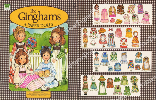 Vintage Paper Dolls The Ginghams c. 1976 Printable PDF Instant Digital Download Cute Sunbonnet Prairie Girl Sisters Clip Art