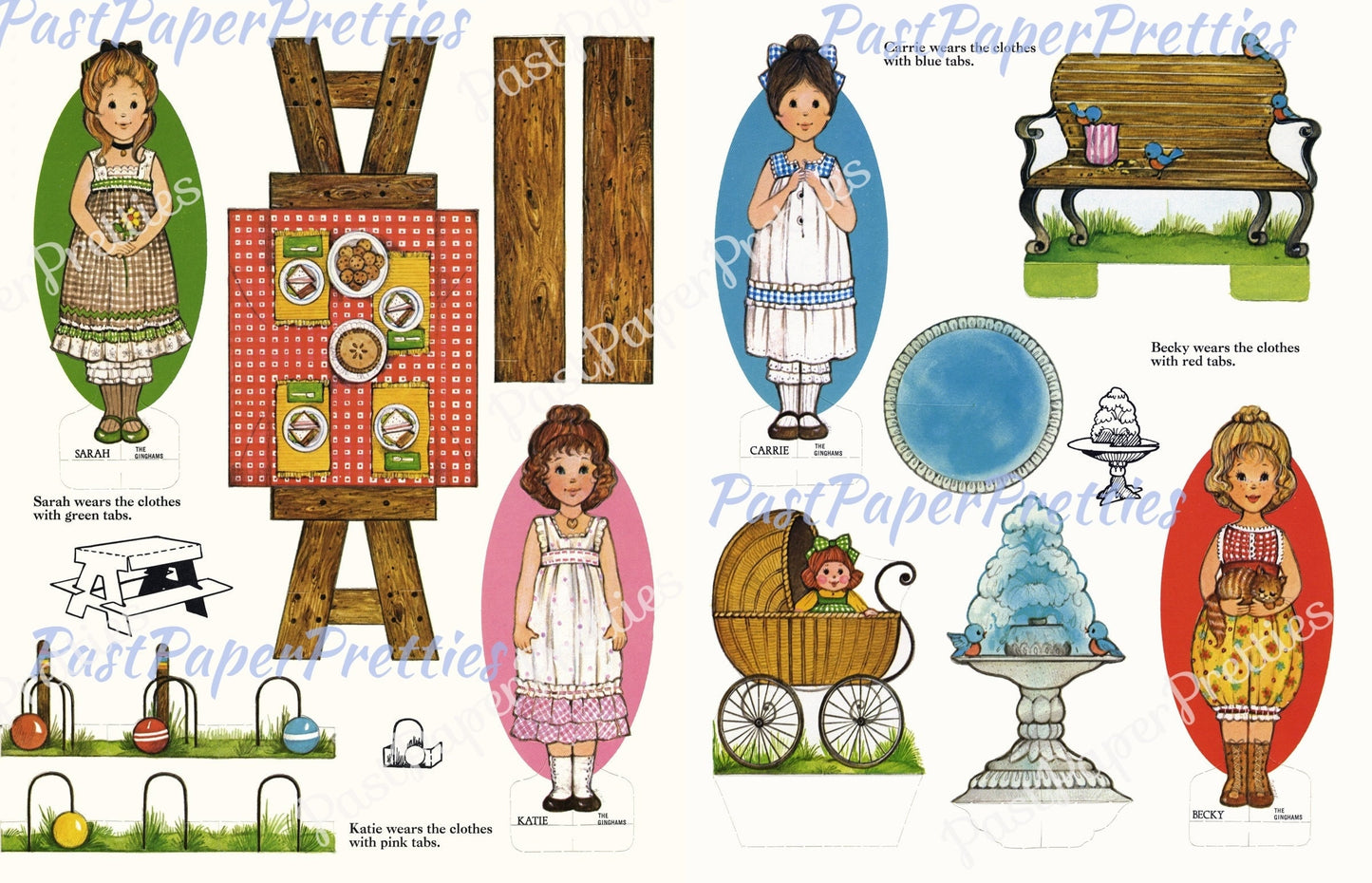 Vintage Paper Dolls The Ginghams c. 1976 Printable PDF Instant Digital Download Cute Sunbonnet Prairie Girl Sisters Clip Art